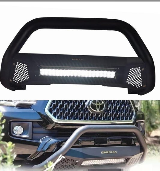 Bumper negro mate con panal y barra LED compatible con varias PickUp